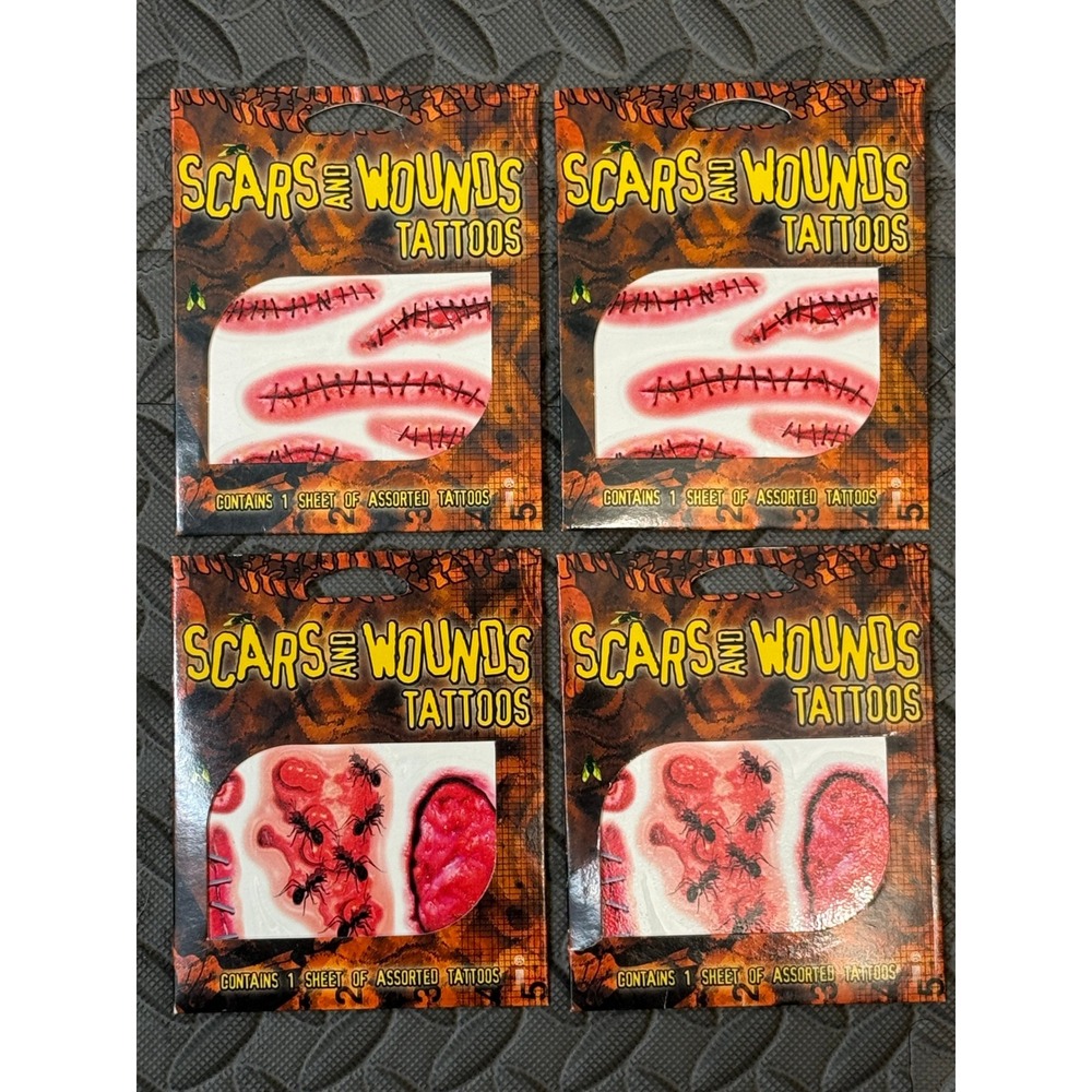 Fake Scars and Wounds Temporary Tattoos 4 Pack Lot Halloween Costume Makeup